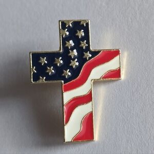Patriotic cross brooch lapel pin American Flag Stars and Stripes usa